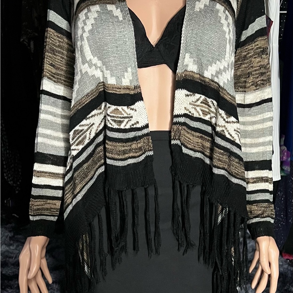 No Boundaries Black and Brown Patterned Cardigan